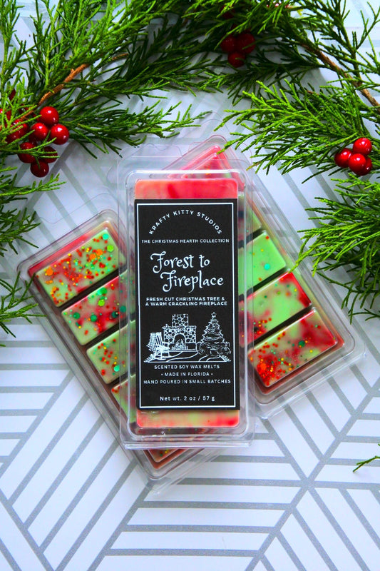 Forest to Fireplace | Christmas Pine + Crackling Fireplace + Fresh Cut Wood | Natural Soy Wax Melt Snap Bar | Christmas Hearth Collection