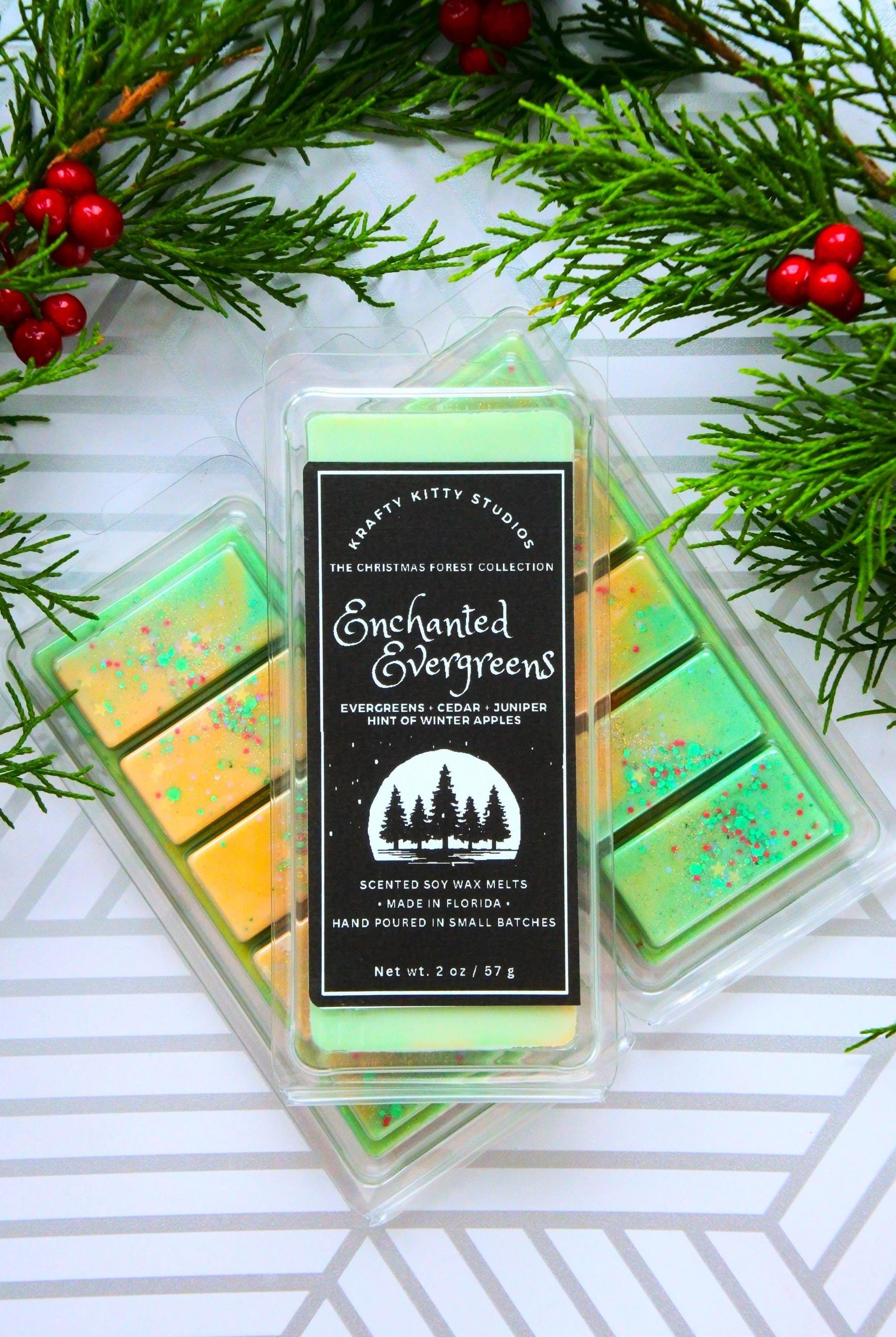 Enchanted Evergreens | Evergreens, Cedar + Juniper + Hint of Winter Apples | Natural Soy Wax Melt Snap Bar| Christmas Forest Collection