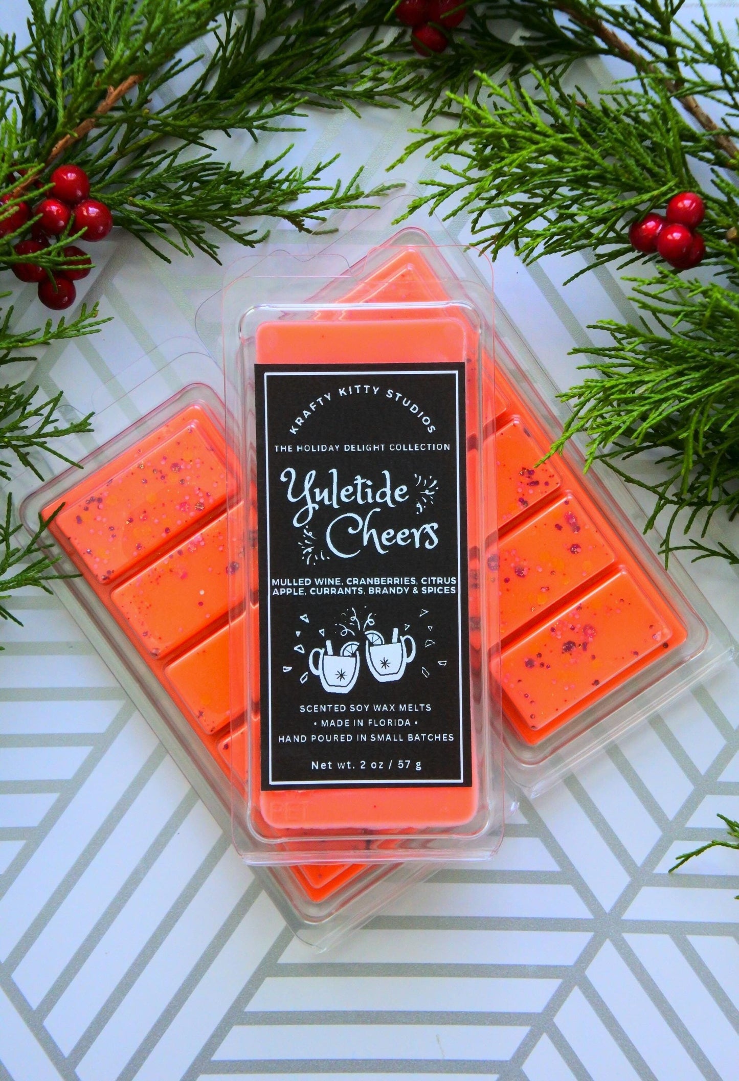 Yuletide Cheers | Mulled Wine, Spiced Cranberry, Apple, Citrus, Currants, Brandy | Natural Soy Wax Melt Snap Bar| Holiday Delight Collection