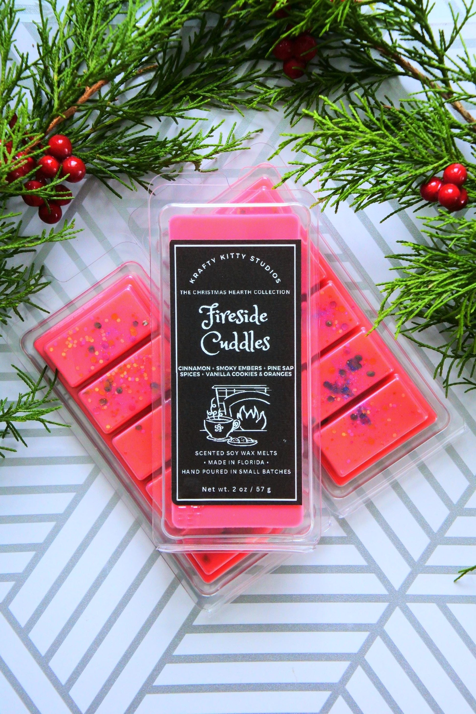 Fireside Cuddles | Cinnamon, Smoky Embers, Pine Sap, Spices, Vanilla Cookies & Oranges | Natural Soy Wax Melt Snap Bar | Christmas Hearth