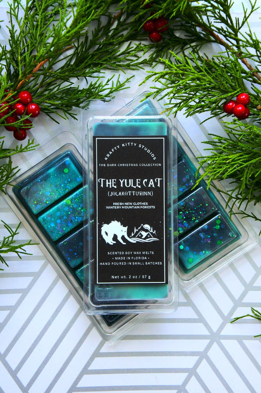 The Yule Cat - Jólakötturinn | Fresh New Clothes + Wintery Mountain Forests | Natural Soy Wax Melt Snap Bar | Dark Christmas Collection