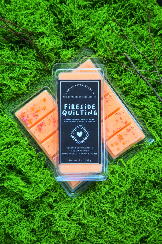 Fireside Quilting | Smoky Cedar, Sandalwood, Cardamom, Vanilla & Musk | Natural Soy Wax Melt Snap Bar | Cottagecore Collection