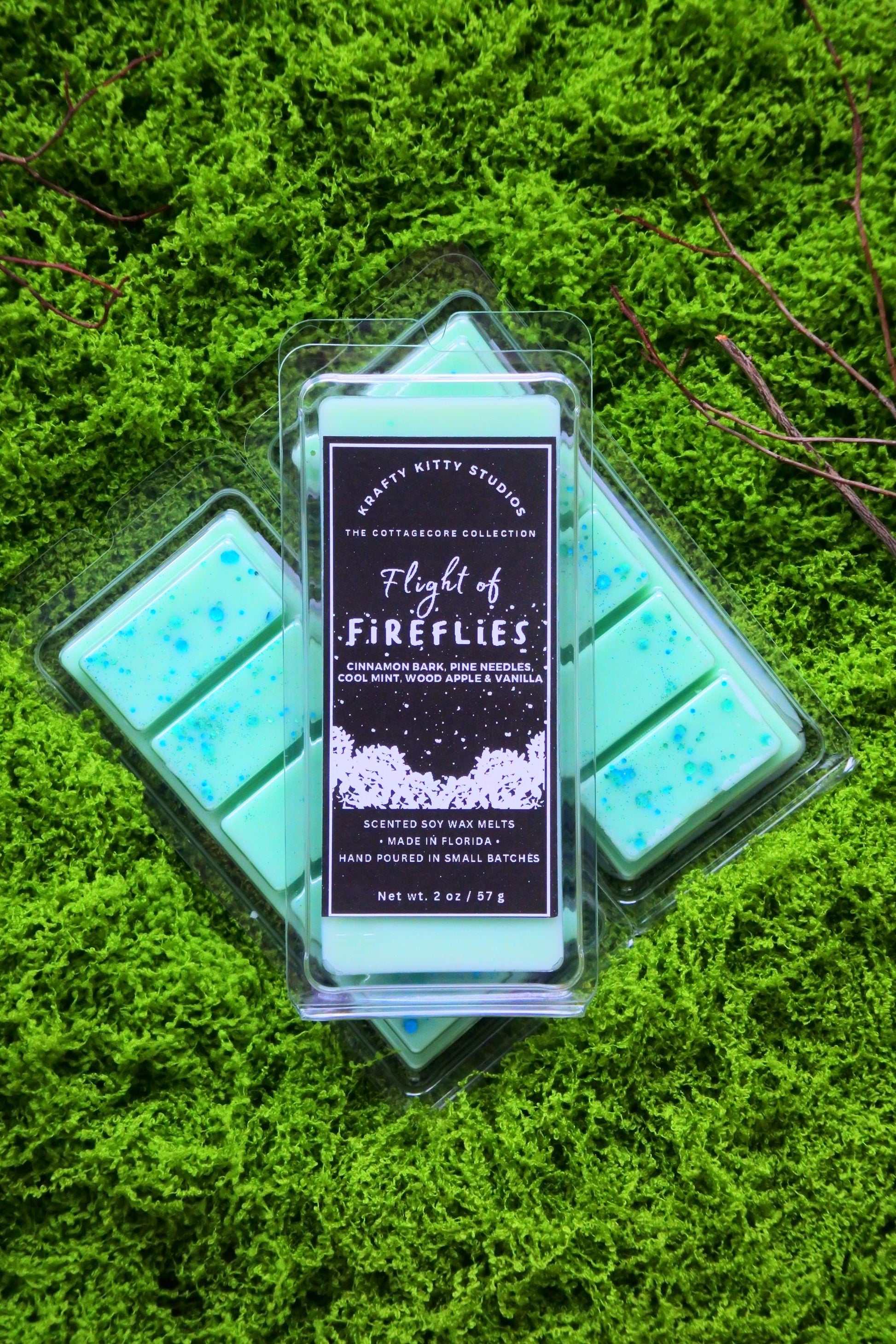 Flight of Fireflies | Cinnamon Bark, Pine Needles, Cool Mint, Wood, Apple & Vanilla | Natural Soy Wax Melt Snap Bar | Cottagecore Collection