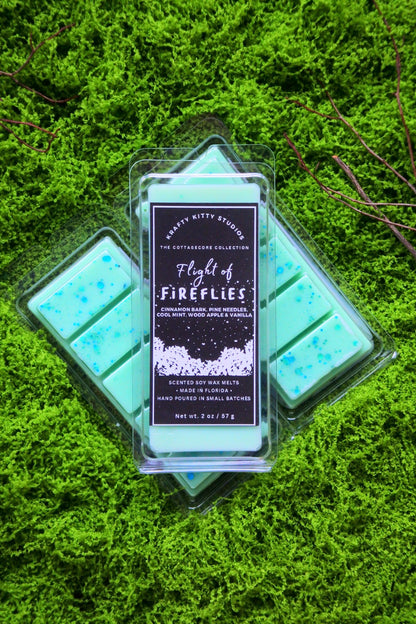 Flight of Fireflies | Cinnamon Bark, Pine Needles, Cool Mint, Wood, Apple & Vanilla | Natural Soy Wax Melt Snap Bar | Cottagecore Collection