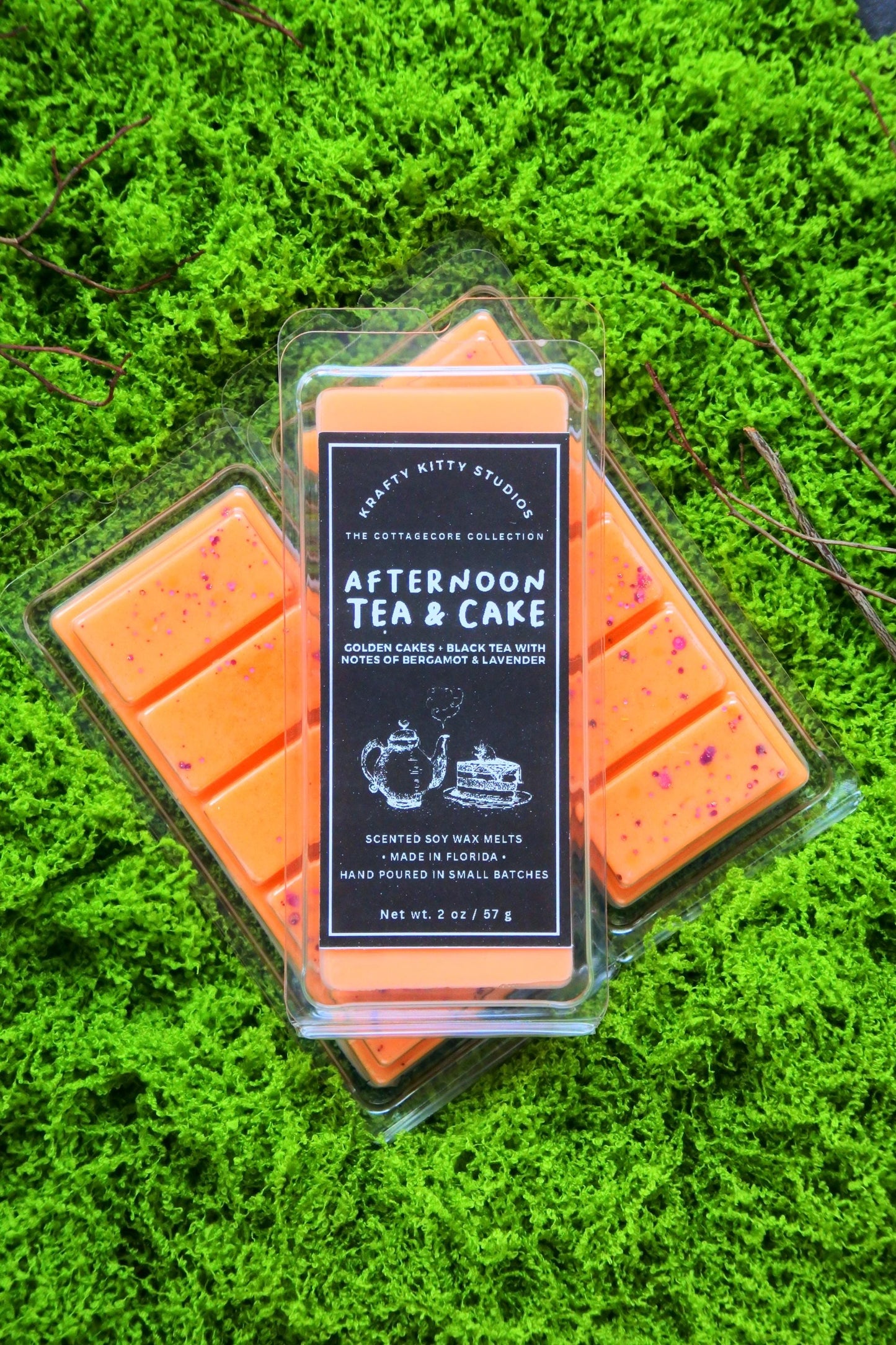 Afternoon Tea & Cake | Black Tea with Notes of Bergamot and Lavender, Golden Cake | Natural Soy Wax Melt Snap Bar | Cottagecore Collection