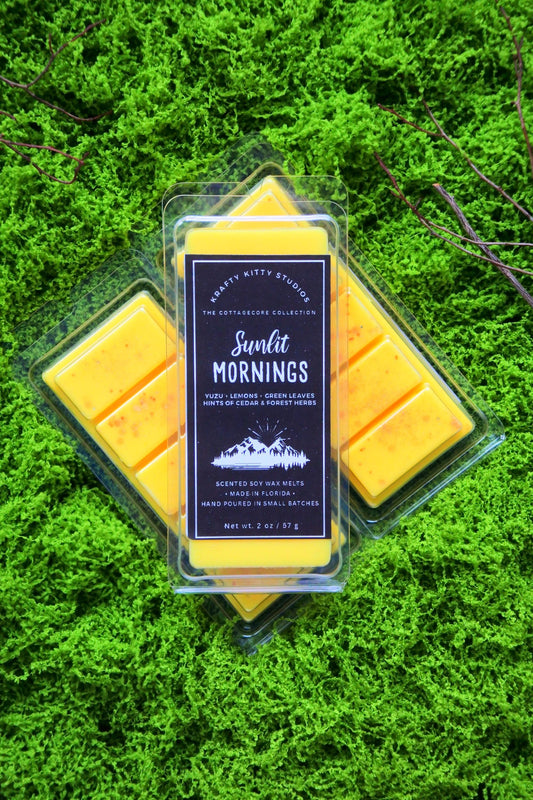 Sunlit Mornings | Yuzu, Lemons, Green Leaves, Hints of Cedar & Forest Herbs | Natural Soy Wax Melt Snap Bar | Cottagecore Collection