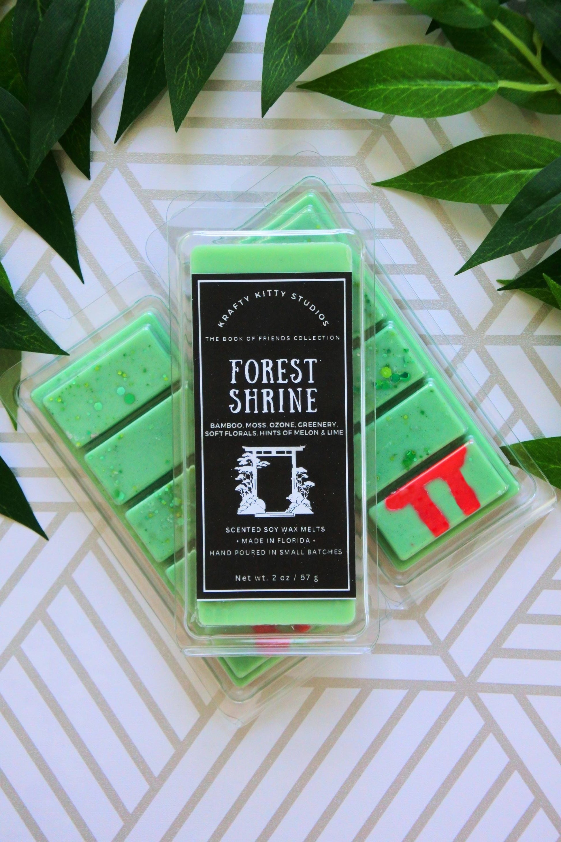 Forest Shrine: Bamboo, Moss, Ozone, Greenery, Soft Florals, Melon, Lime | Soy Wax Melt Snap Bar
