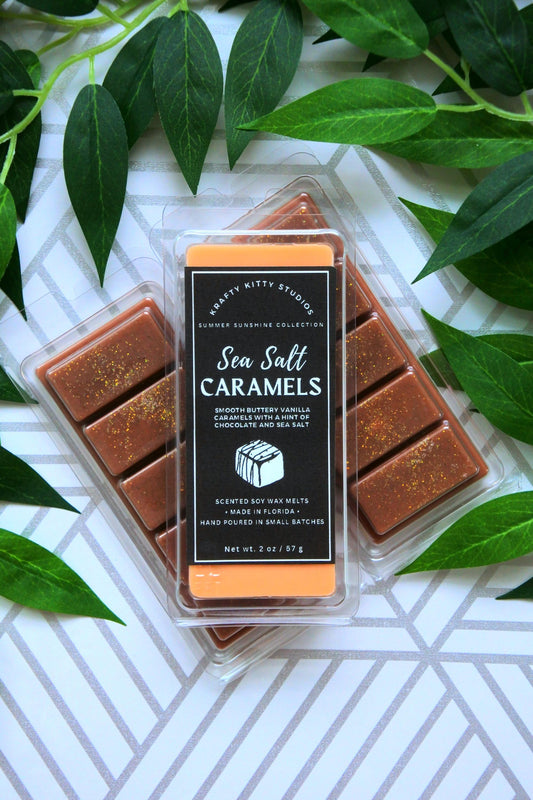 Sea Salt Caramels | Buttery Vanilla Caramels + Hints of Chocolate & Sea Salt | Natural Soy Wax Melt Snap Bar | Summer Sunshine Collection