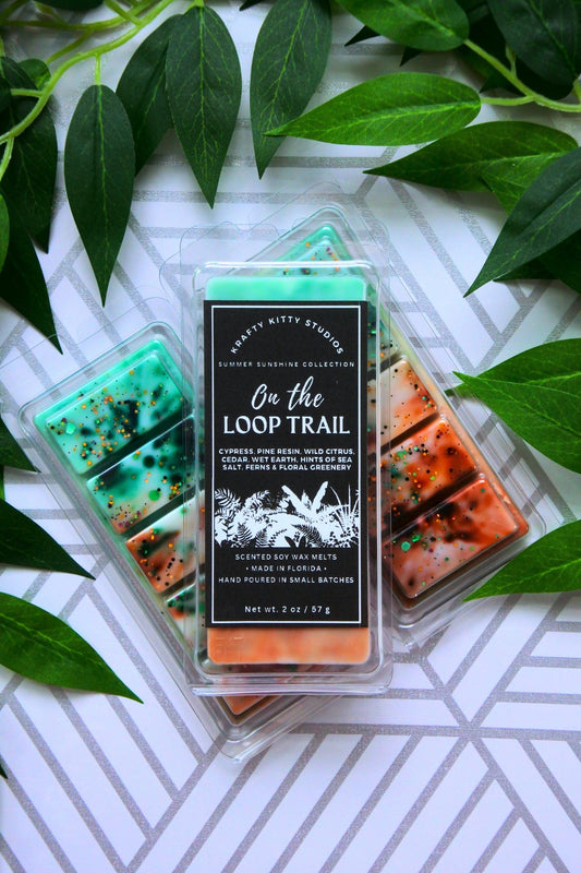 On the Loop Trail | Cypress, Pine Resin, Wild Citrus, Cedar, Wet Earth, Sea Salt, Greenery, Floral | Soy Wax Melt Snap Bar | Summer Sunshine