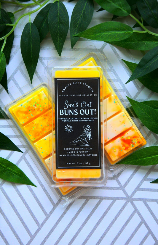 Sun’s Out Buns Out | Tropical Coconut, Suntan Lotion Tonka & Hints of Pineapple | Natural Soy Wax Melt Snap Bar | Summer Sunshine Collection