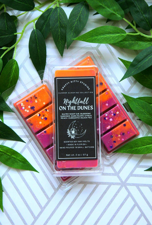 Nightfall on the Dunes | Night Jasmines, Dark Plums, Citrus, Peach, Currants & Black Tea | Natural Soy Wax Melt Snap Bar | Summer Sunshine