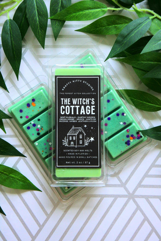The Witch’s Cottage | Florals, Earthy Woods, Green Herbs, Spices, Hints of Incense, Amber, Leather & Musk | Natural Soy Wax Melt Snap Bar