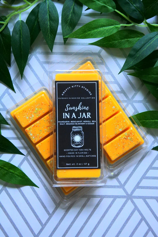 Sunshine in a Jar | Mandarin, Bergamot, Neroli, Sea Salt, Orange Blossom, Cedar | Natural Soy Wax Melt Snap Bar | Summer Sunshine Collection
