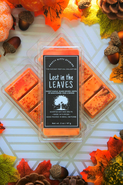 Lost in the Leaves | Sweet Maple, Warm Spices, Hint of Birchwood, Pine & Smoke | Natural Soy Wax Melt Snap Bar | Harvest Festival Collection