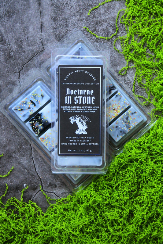 Nocturne in Stone: Incense, Leather, Tobacco, Brandy, Cedar, Citrus & Musk | Soy Wax Melt Snap Bar