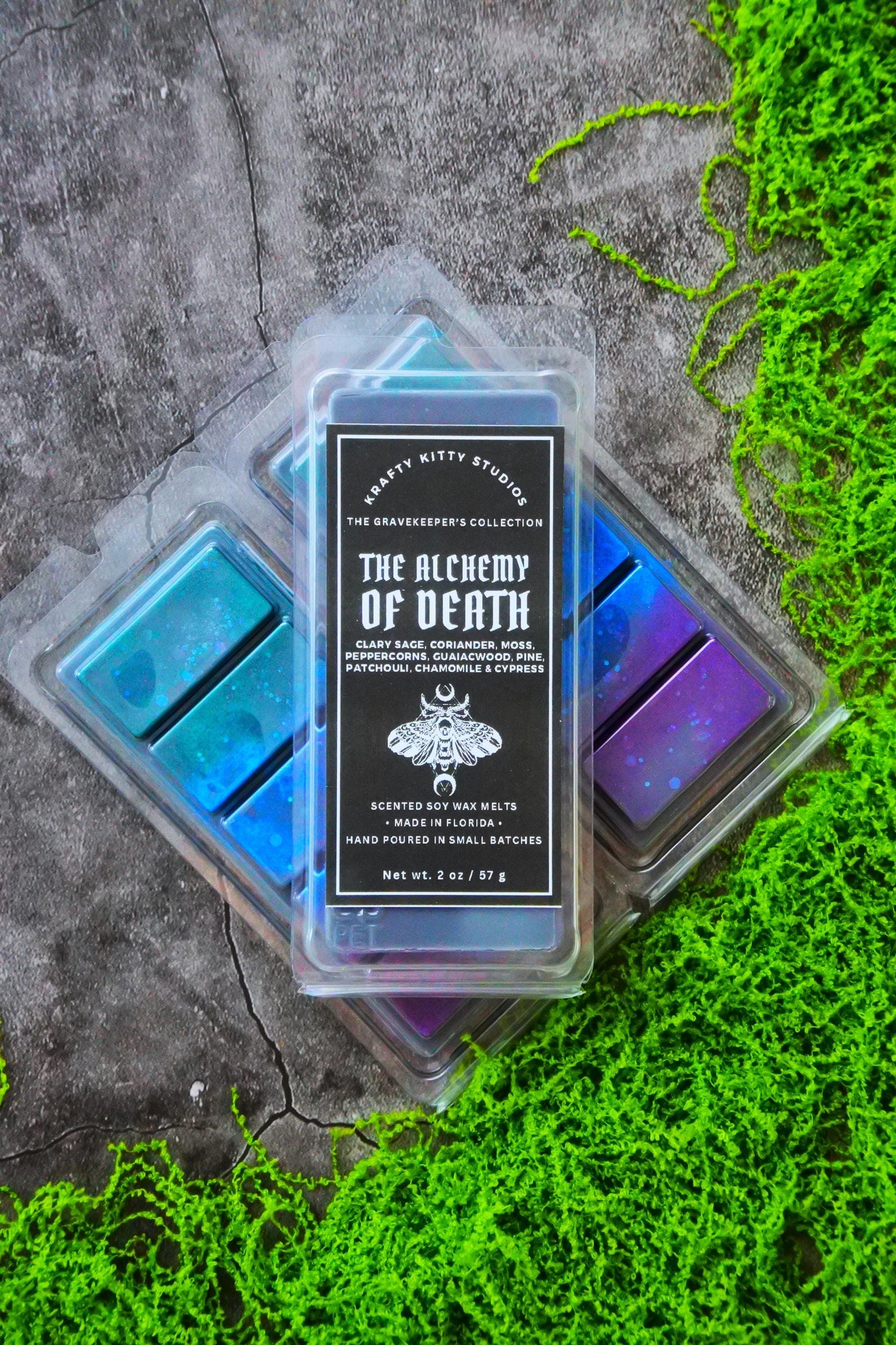 Alchemy of Death: Clary Sage, Coriander, Moss, Peppercorn, Woods, Patchouli & Chamomile | Soy Wax Melt Snap Bar