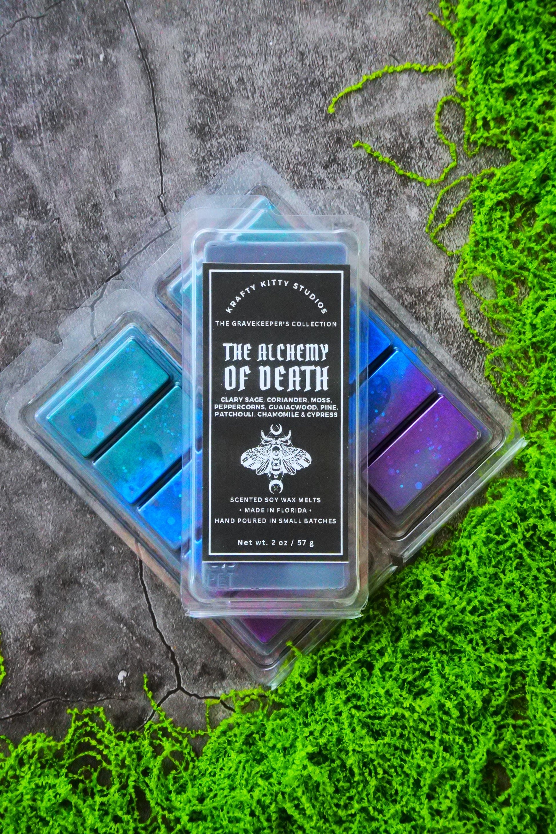 Alchemy of Death: Clary Sage, Coriander, Moss, Peppercorn, Woods, Patchouli & Chamomile | Soy Wax Melt Snap Bar