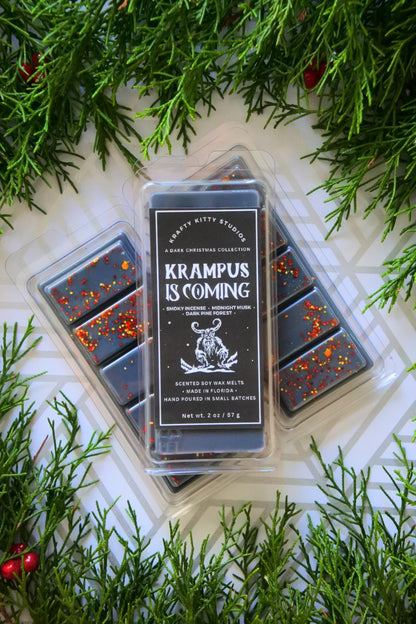 Krampus is Coming: Dark Pine Forest, Smoky Incense, Midnight Musk | Soy Wax Melt Snap Bar | Dark Christmas