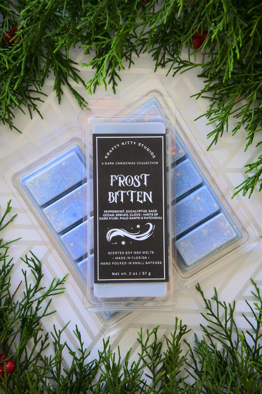 Frostbitten: Peppermint, Eucalyptus, Sage, Cedar, Spruce, Clove, Dark Musk, Palo Santo & Patchouli | Soy Wax Melt Snap Bar | Dark Christmas