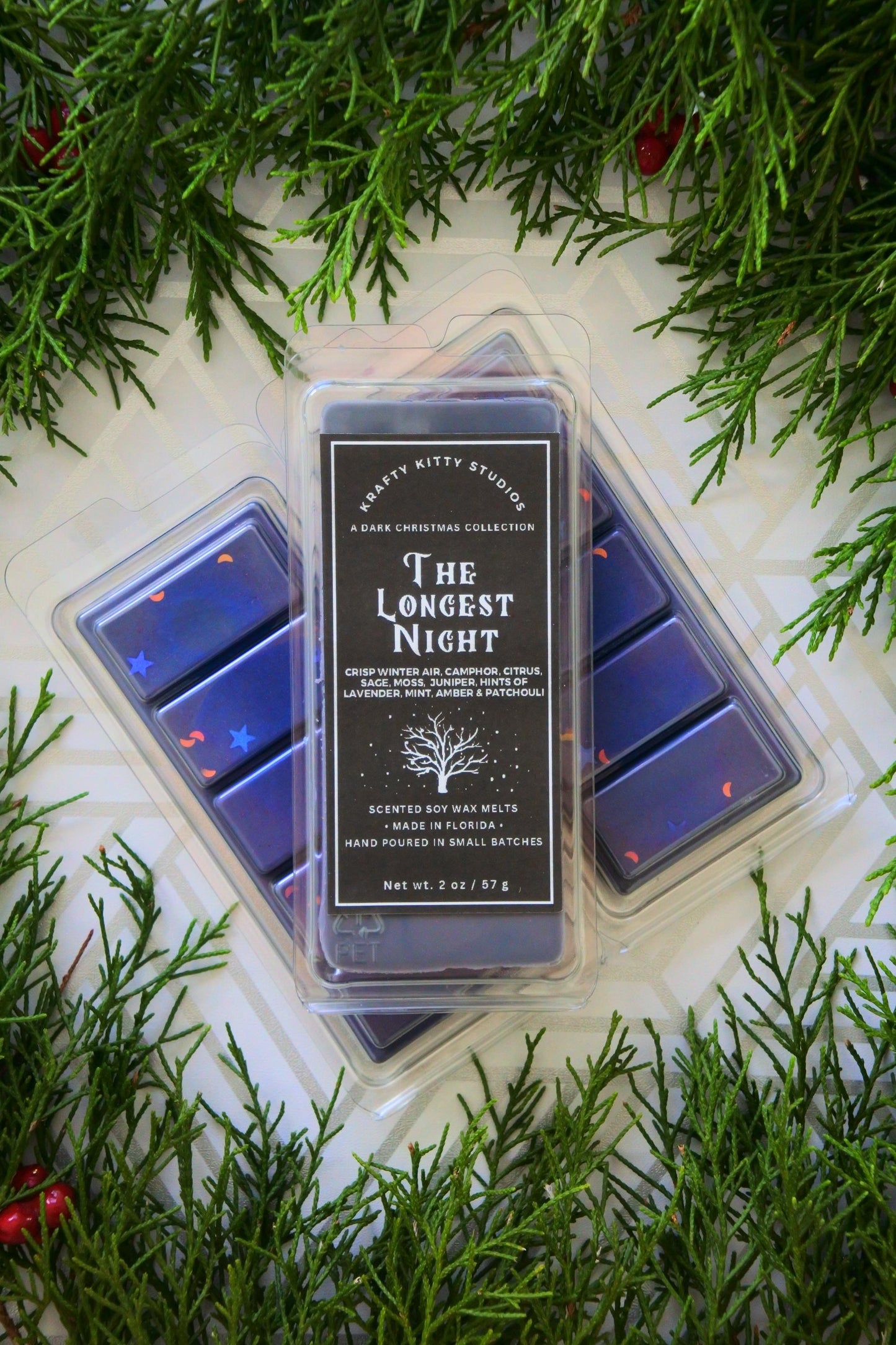 The Longest Night: Crisp Winter Air, Camphor, Citrus, Sage, Moss, Juniper, Lavender, Mint & Amber | Soy Wax Melt Snap Bar | Dark Christmas