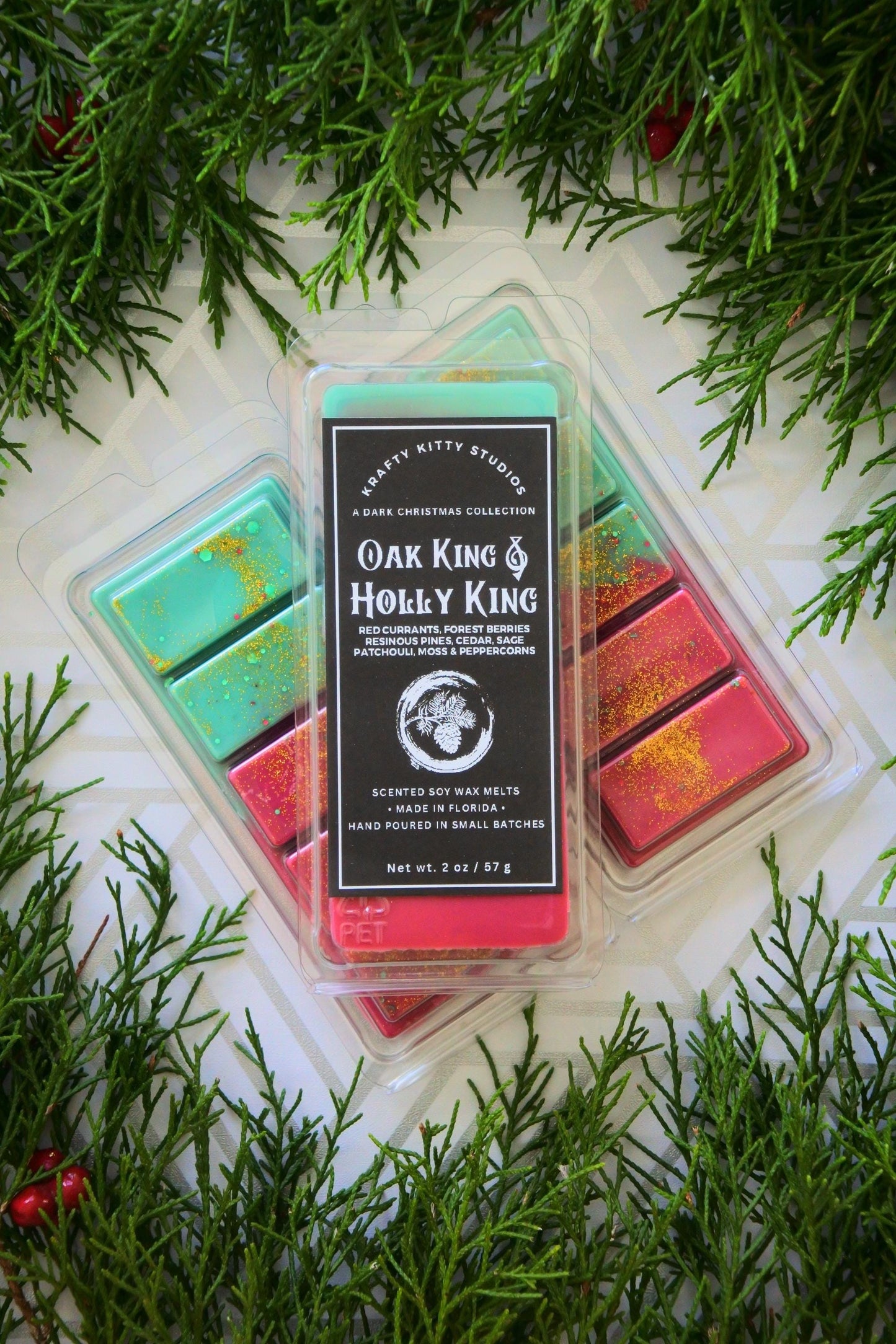 Oak King & Holly King: Red Currants, Berries, Pine Resin, Cedar, Sage, Patchouli, Moss, Peppercorn | Soy Wax Melt Snap Bar | Dark Christmas