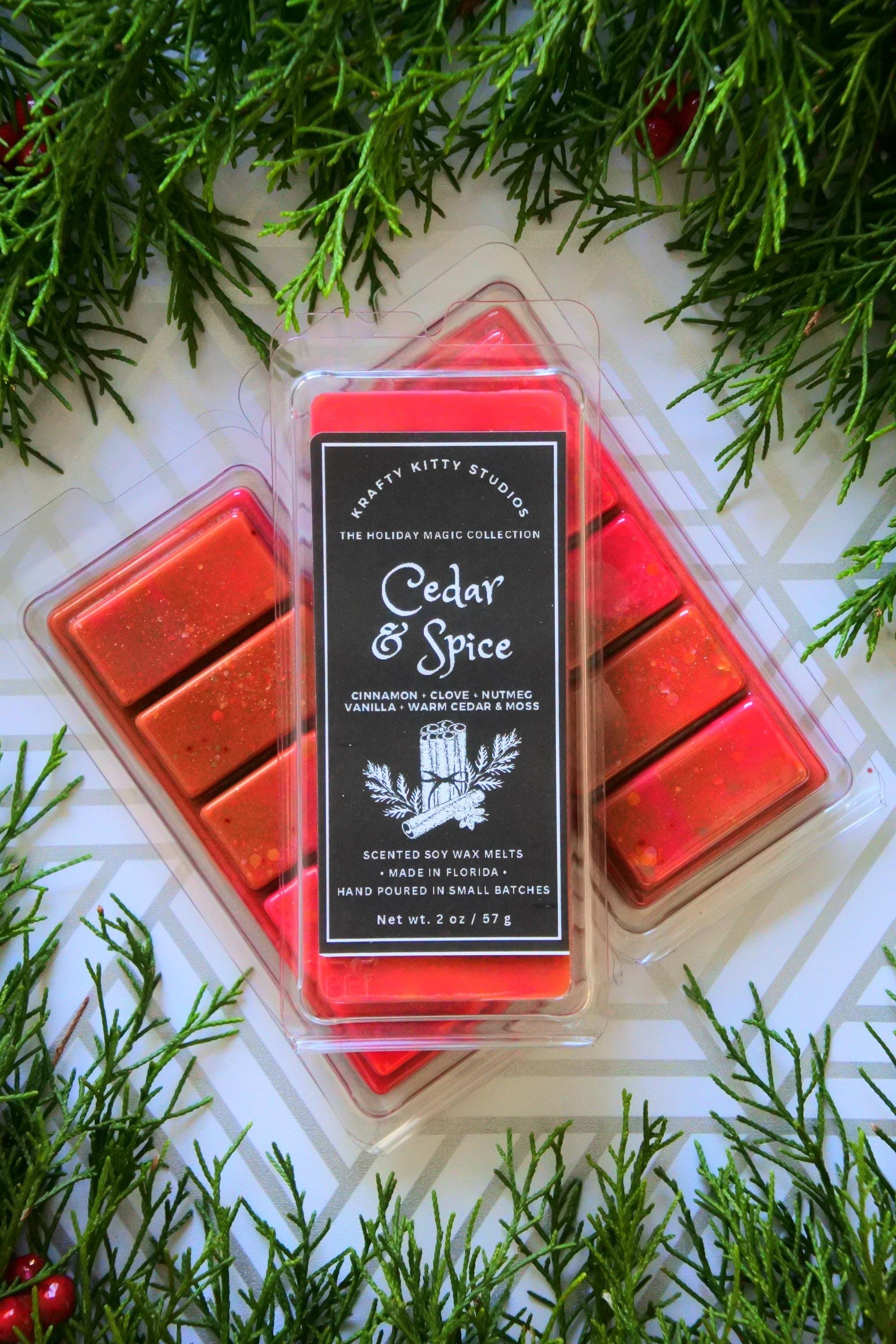 Cedar & Spice: Cinnamon, Clove, Nutmeg, Vanilla, Warm Cedar, Moss | Soy Wax Melt