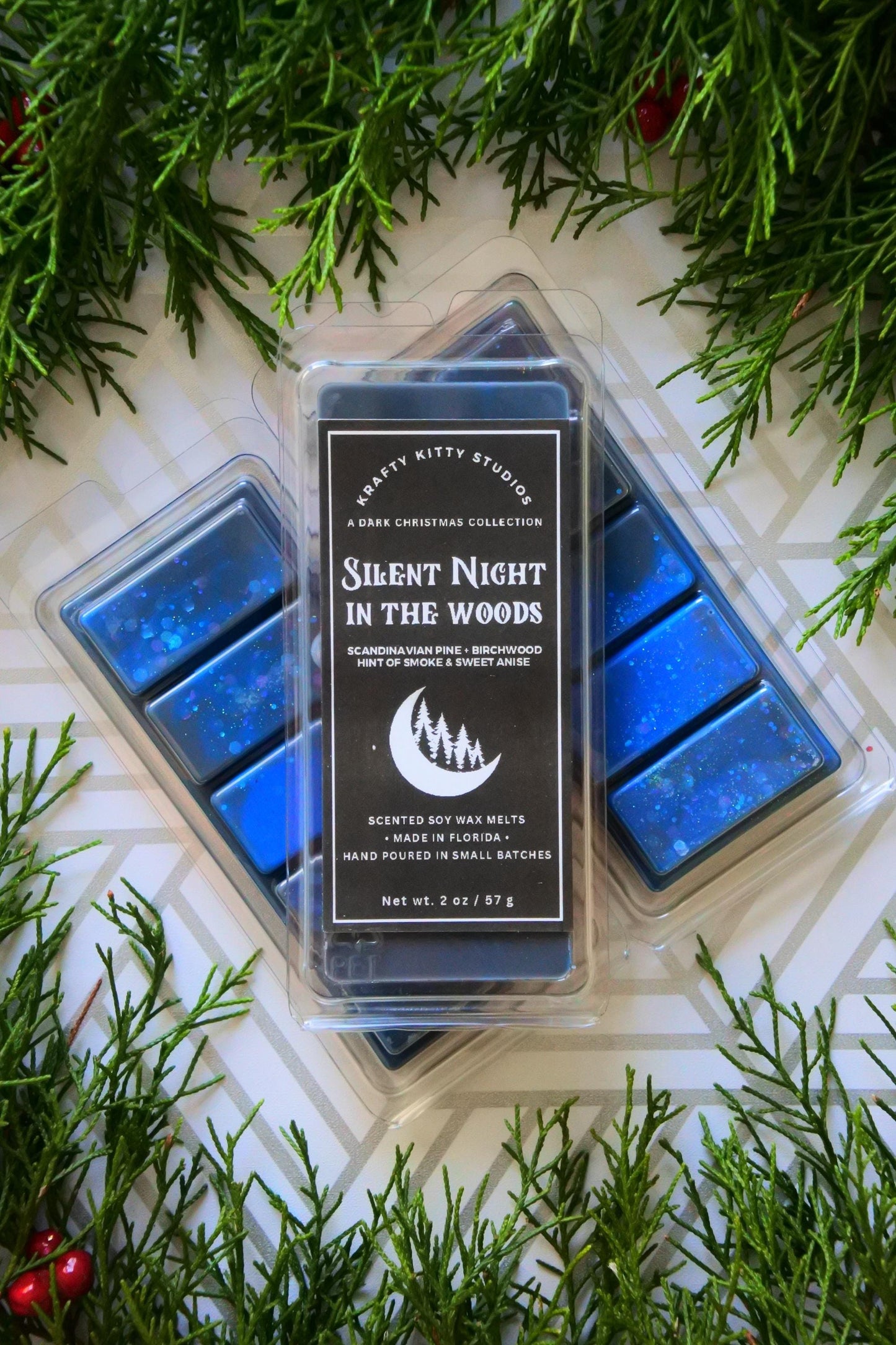 Silent Night In the Woods: Scandinavian Pines, Birchwood, Midnight Smoke & Sweet Anise | Soy Wax Melt Snap Bar | Dark Christmas