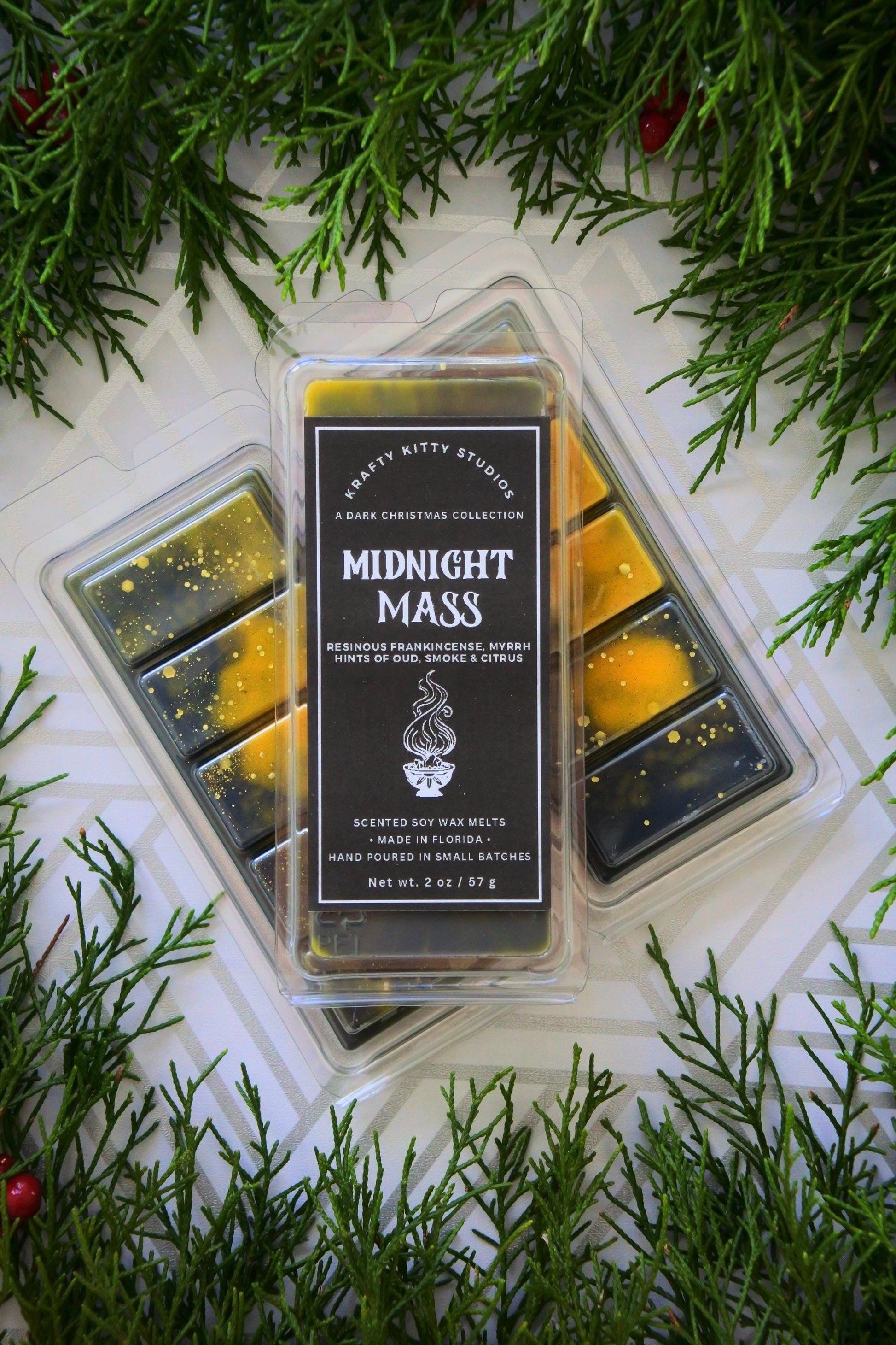 Midnight Mass: Resinous Frankincense, Myrrh, Hints of Oud, Smoke & Citrus | Soy Wax Melt Snap Bar | Dark Christmas