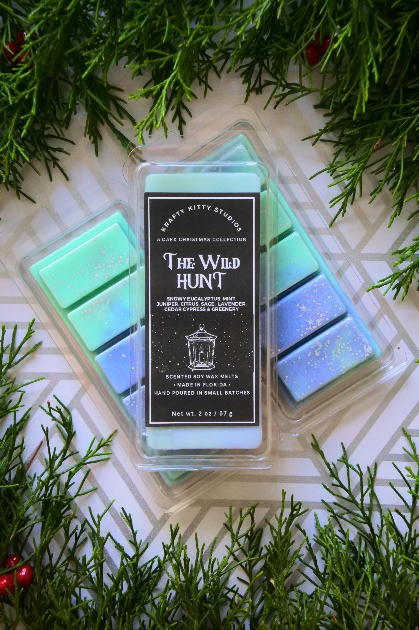 The Wild Hunt: Snowy Eucalyptus, Mint, Juniper, Citrus, Sage, Lavender, Cedar, Cypress & Greenery | Soy Wax Melt Snap Bar | Dark Christmas