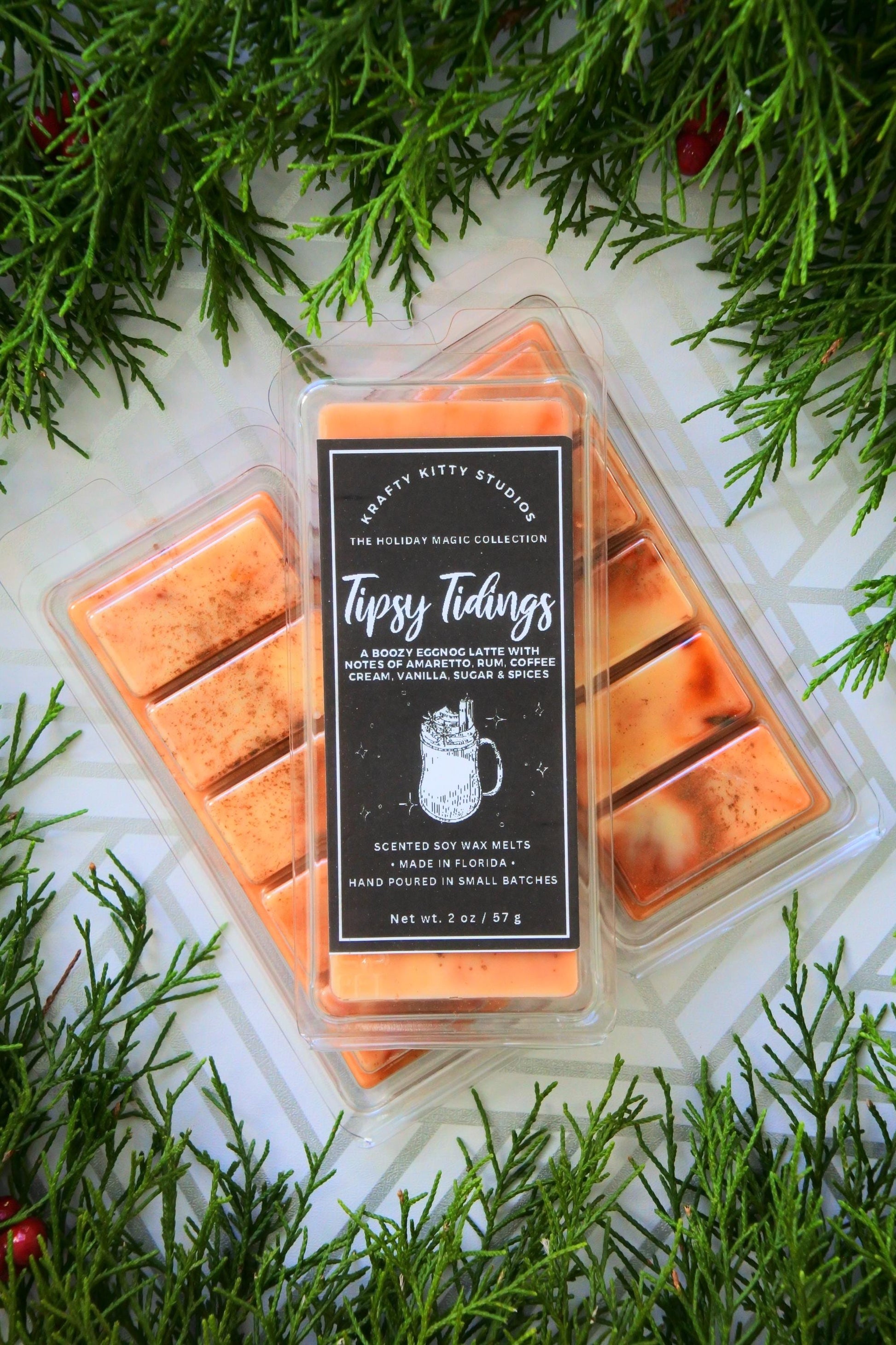 Tipsy Tidings: Eggnog Latte - Creamy Vanilla, Spices, Amaretto, Rum & Coffee | Soy Wax Melt