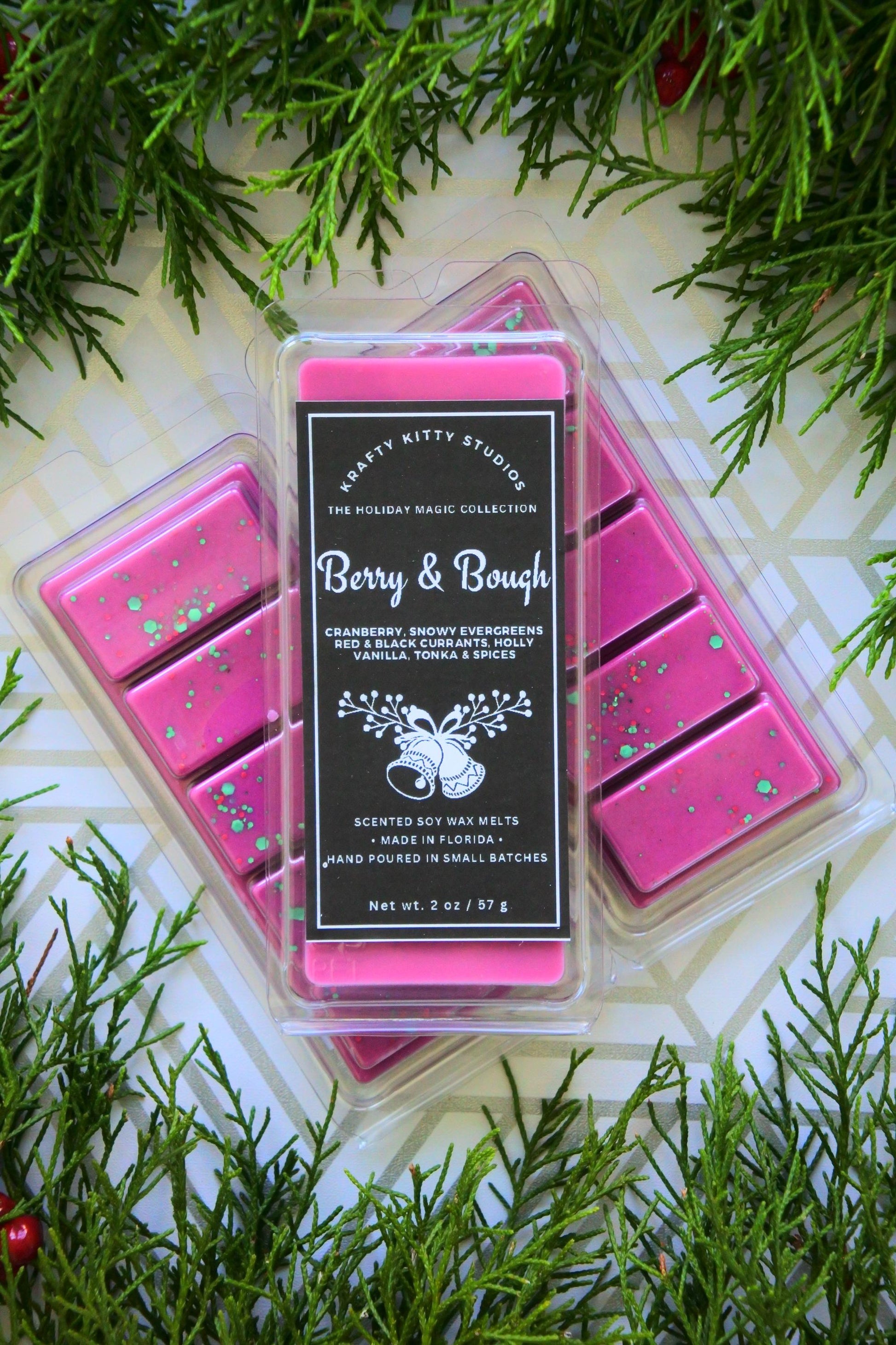 Berry & Bough: Cranberry, Snowy Evergreens, Currants, Holly, Vanilla, Tonka, Spices | Soy Wax Melt