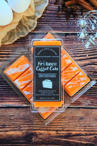 Pip’s Harvest Carrot Cake: Spiced Cake Batter, Earthy Carrots, Brown Sugar & Creamy Vanilla Frosting | Soy Wax Melt Snap Bar