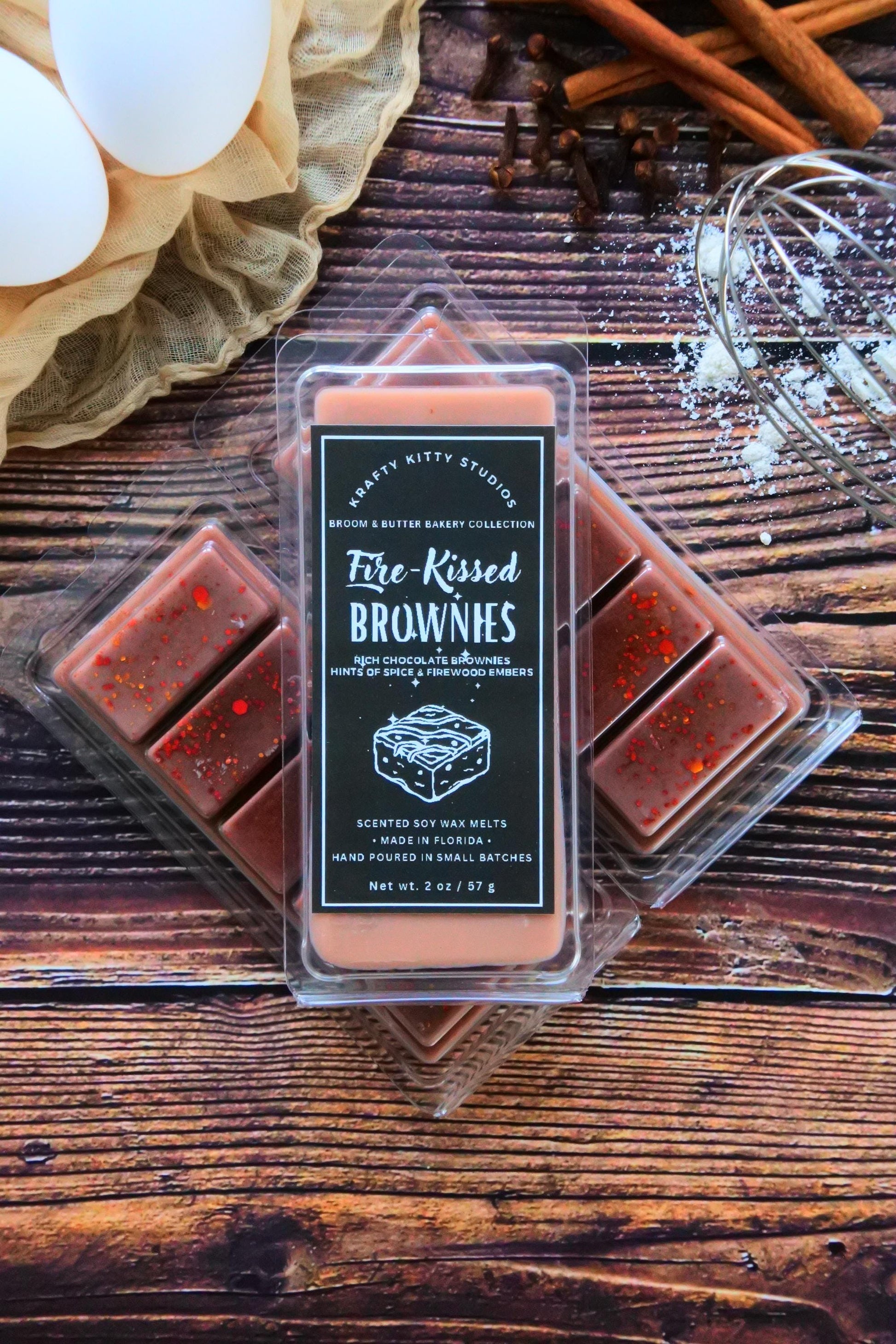 Fire Kissed Brownies: Rich Chocolate Brownies, Hints of Spice & Firewood Embers | Soy Wax Melt Snap Bar