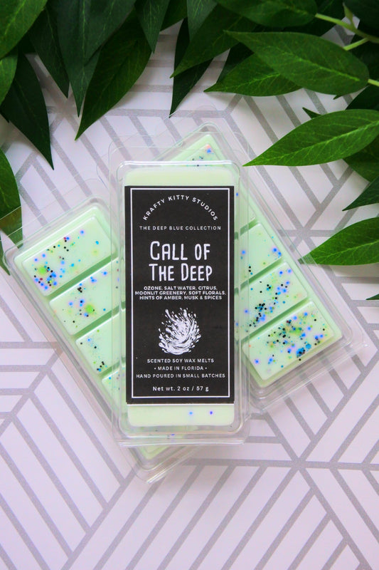 Call of the Deep: Ozone, Salt Water, Citrus, Moonlit Greenery, Soft Florals, Hints of Amber, Musk & Spices | Soy Wax Melt Snap Bar