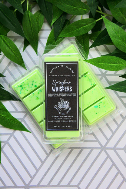 Springtime Whispers: Airy Ozone, Soft Florals, Musk, Green Leaves, Mossy Bark & Figs | Soy Wax Melt