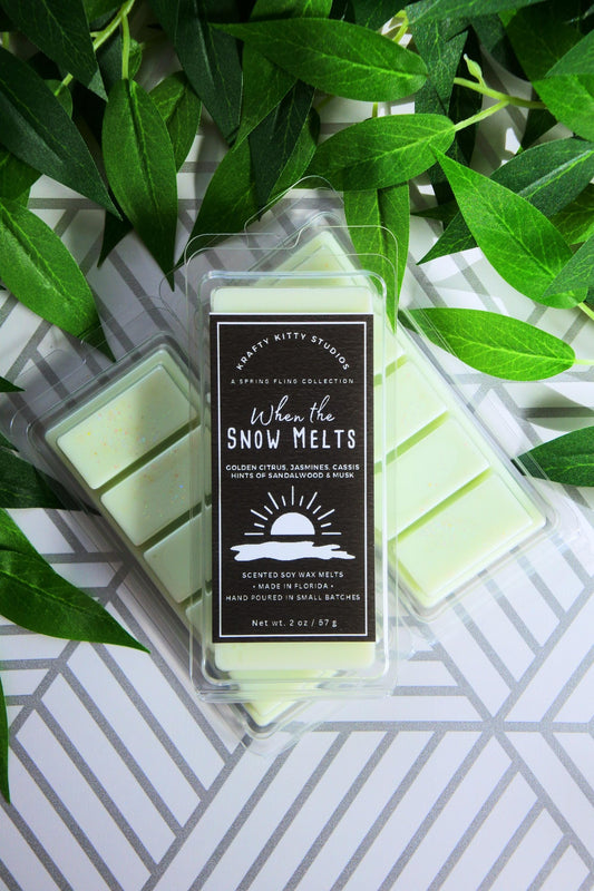 When the Snow Melts: Golden Citrus, Jasmines, Cassis, Hints of Sandalwood & Musk | Soy Wax Melt