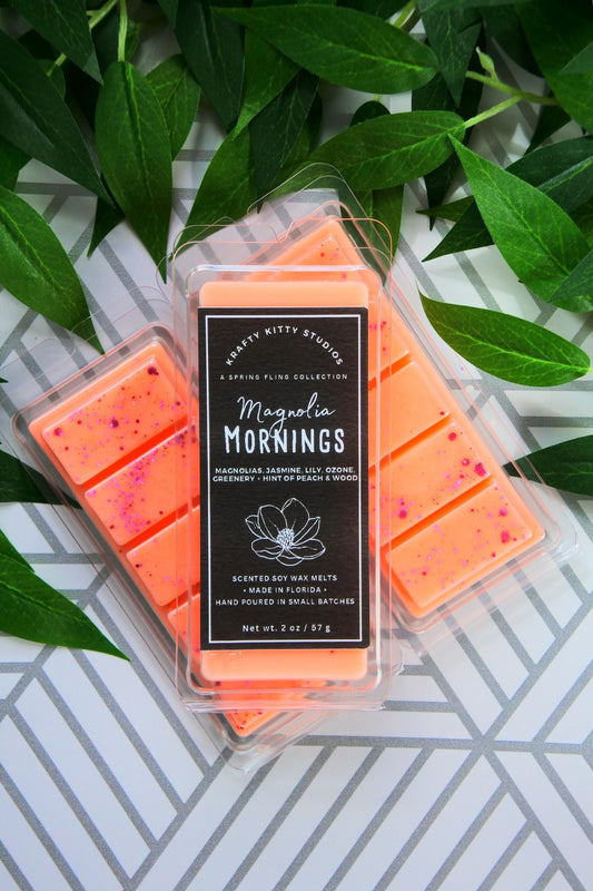 Magnolia Mornings: Magnolias, Jasmine, Lily, Ozone, Greenery + Hint of Peach & Wood | Soy Wax Melt