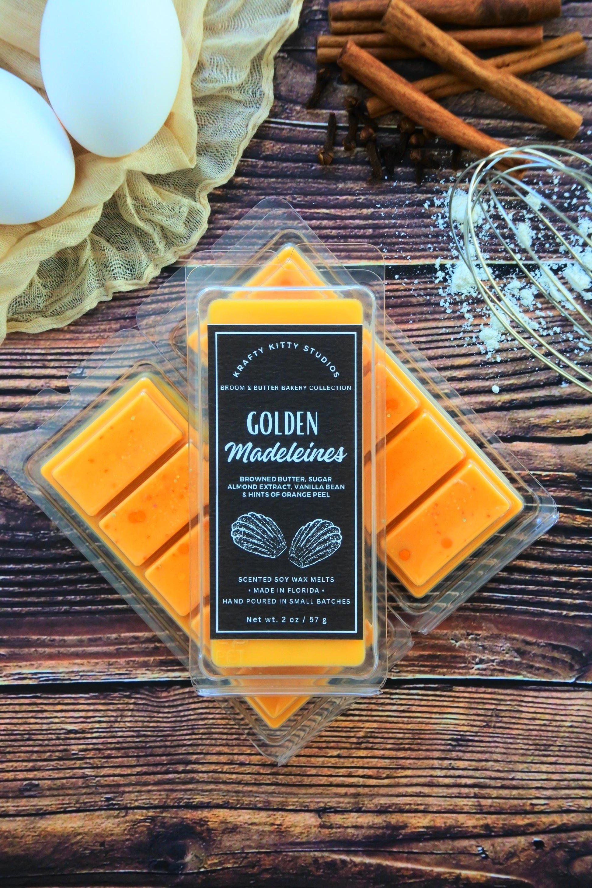 Golden Madeleines: Browned Butter, Sugar, Almond Extract, Vanilla Bean & Hints of Orange Peel | Soy Wax Melt Snap Bar