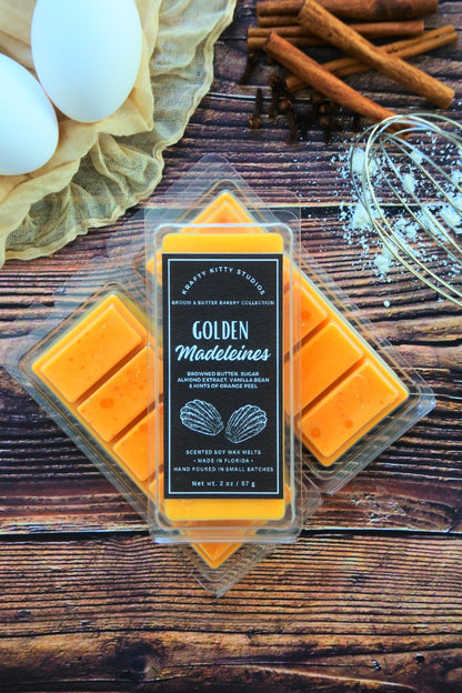 Golden Madeleines: Browned Butter, Sugar, Almond Extract, Vanilla Bean & Hints of Orange Peel | Soy Wax Melt Snap Bar