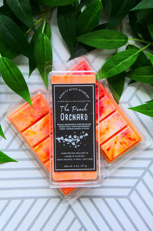 The Peach Orchard: Peach Blossoms, Peaches, Sweet Pea, Hints of Orange, Rose, Sandalwood & Musk | Spring Soy Wax Melt