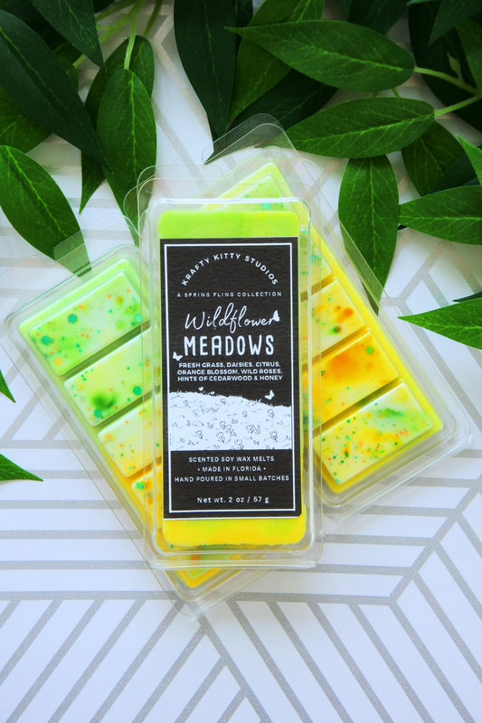 Wildflower Meadows: Fresh Grass, Daisies, Citrus, Orange Blossom, Wild Roses, Hints of Cedarwood & Honey | Spring Soy Wax Melt