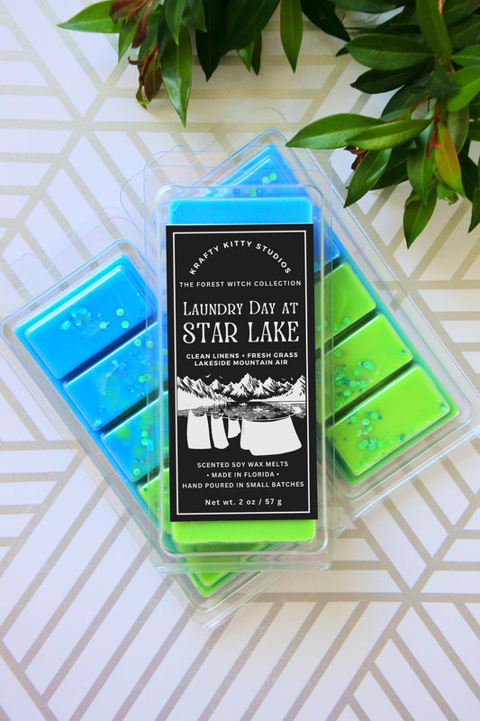 Laundry Day At Star Lake | Fresh Washed Linens + Cool Lakeside Mountain Air + Warm Grassy Notes | Natural Soy Wax Melt Snap Bar