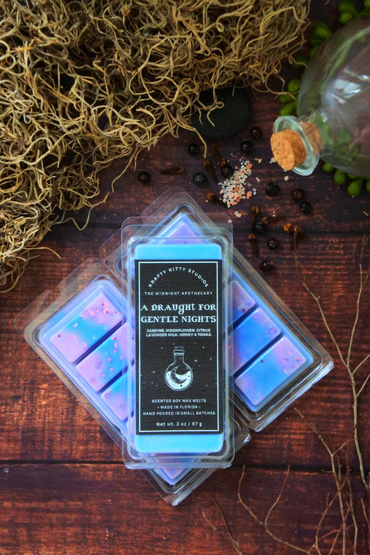 A Draught for Gentle Nights: Jasmine, Moonflower, Citrus, Lavender Milk, Honey & Tonka | Soy Wax Melt Snap Bar | Midnight Apothecary