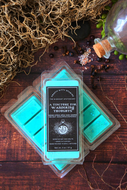 A Tincture for Wandering Thoughts: Ozone, Citrus, Apple, Sage, Juniper, Sea Salt, Eucalyptus, Patchouli | Soy Wax Melt | Midnight Apothecary