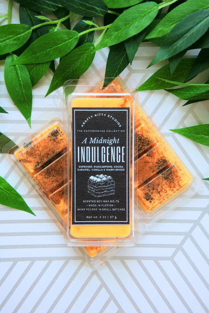 A Midnight Indulgence: Tiramisu featuring Espresso, Mascarpone, Cocoa, Caramel, Vanilla & Hints of Warm Spices | Soy Wax Melt Snap Bar