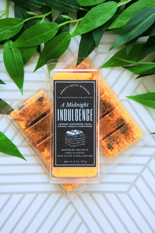 A Midnight Indulgence: Tiramisu featuring Espresso, Mascarpone, Cocoa, Caramel, Vanilla & Hints of Warm Spices | Soy Wax Melt Snap Bar
