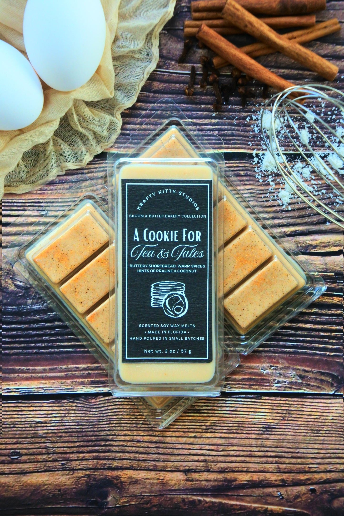 A Cookie for Tea & Tales: Buttery Shortbread, Warm Spices, Hints of Praline and Coconut | Soy Wax Melt Snap Bar