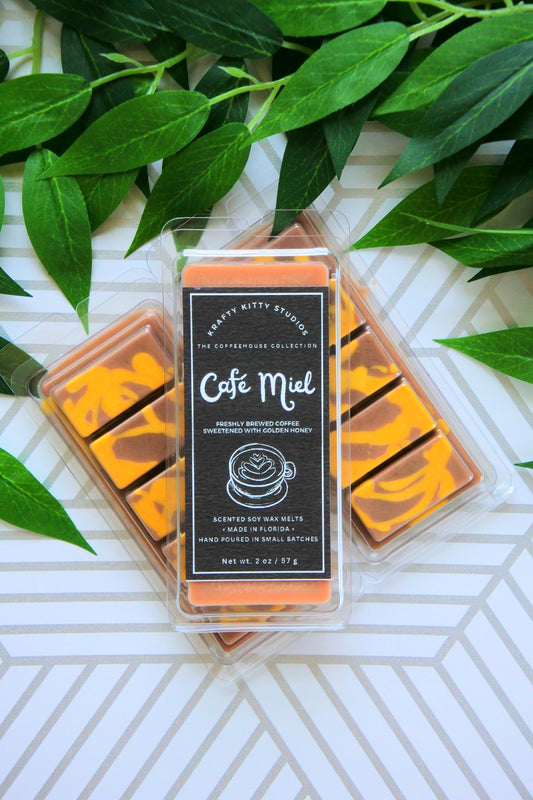 Café Miel: Freshly Brewed Coffee Sweetened with Golden Honey | Soy Wax Melt Snap Bar