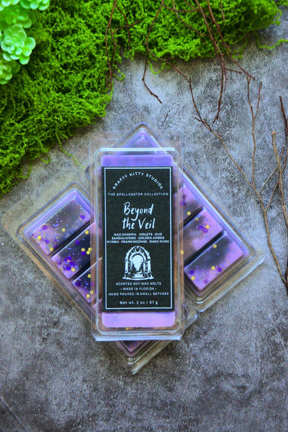 Beyond the Veil: Nag Champa, Violets, Oud, Sandalwood, Golden Amber, Myrrh, Frankincense, Dark Musk | Soy Wax Melt | Spellcaster Collection