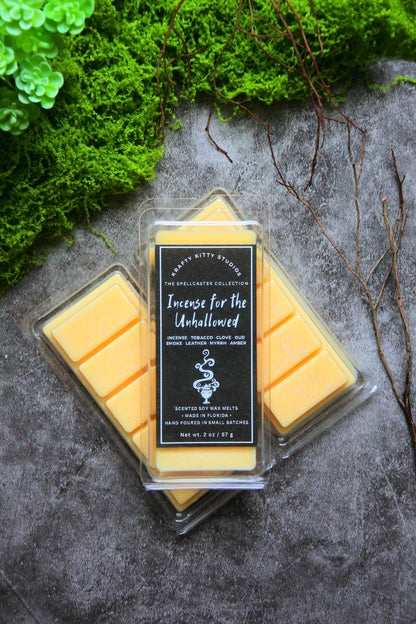 Incense for the Unhallowed: Incense, Tobacco, Clove, Oud, Smoke, Leather, Myrrh, Amber | Soy Wax Melt | Spellcaster Collection